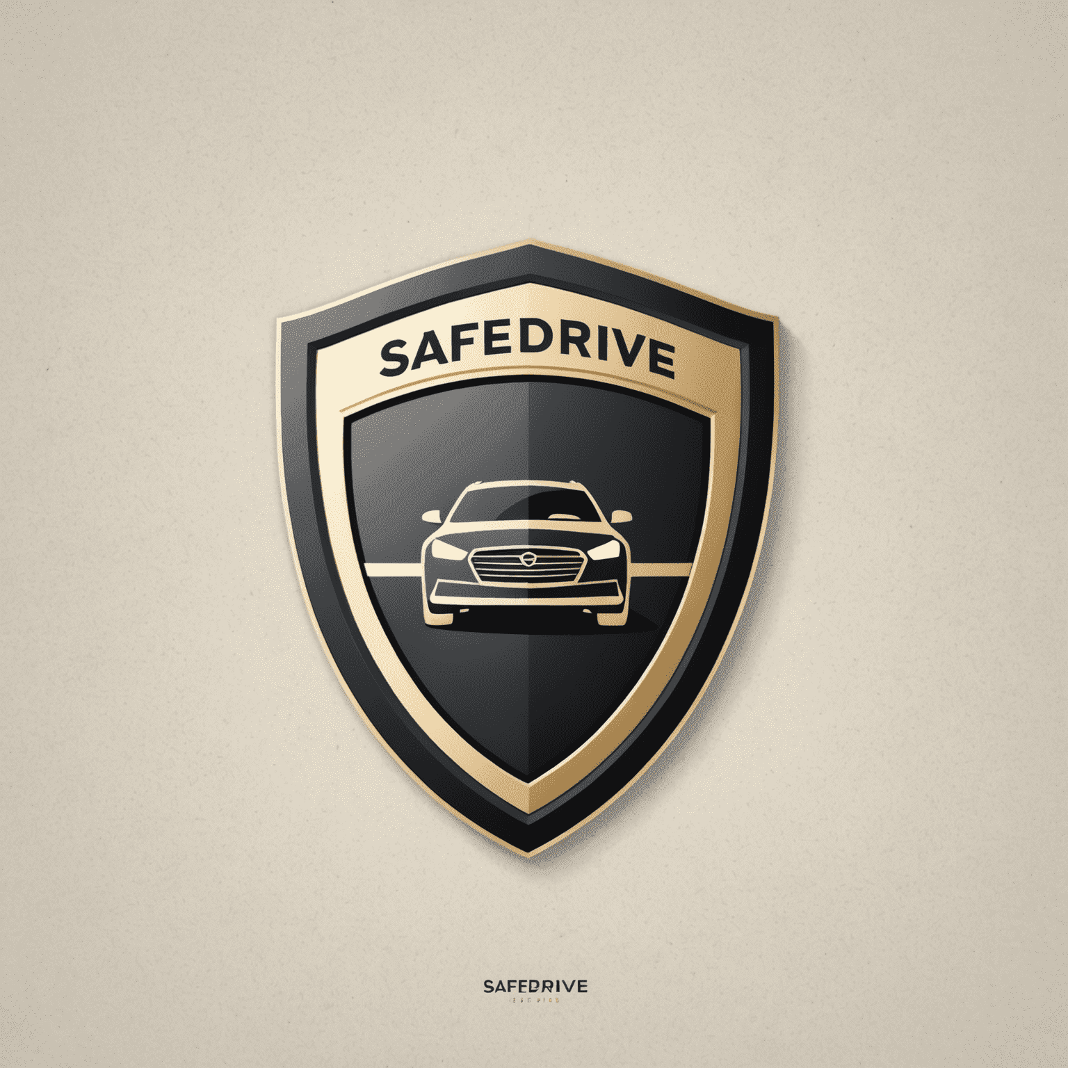 SafeDrive logo: een stijlvol ontwerp met een auto silhouet en een schild, wat veiligheid en bescherming symboliseert