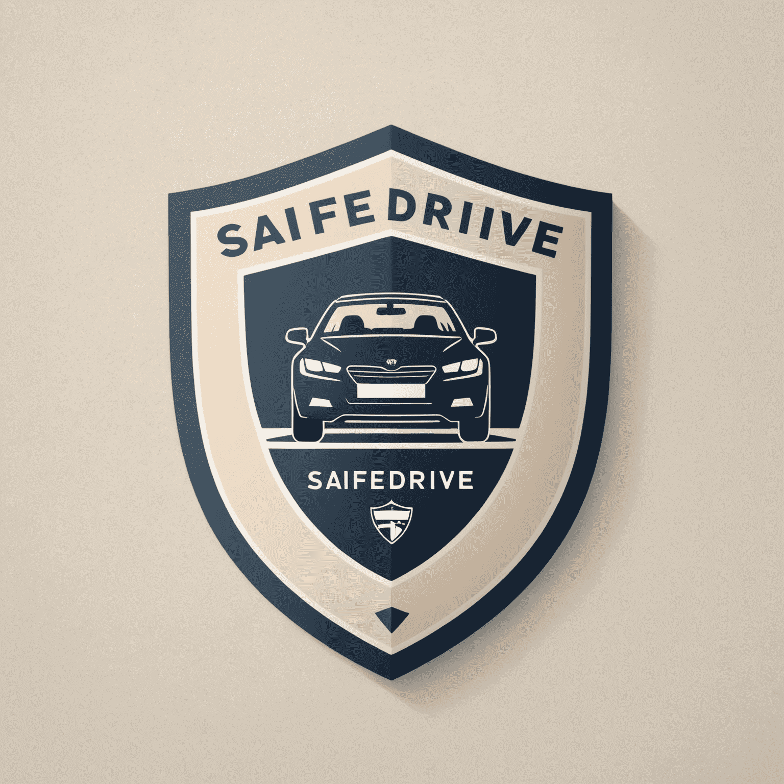 SafeDrive logo: een stijlvol ontwerp met een auto silhouet en een schild, wat veiligheid en bescherming symboliseert