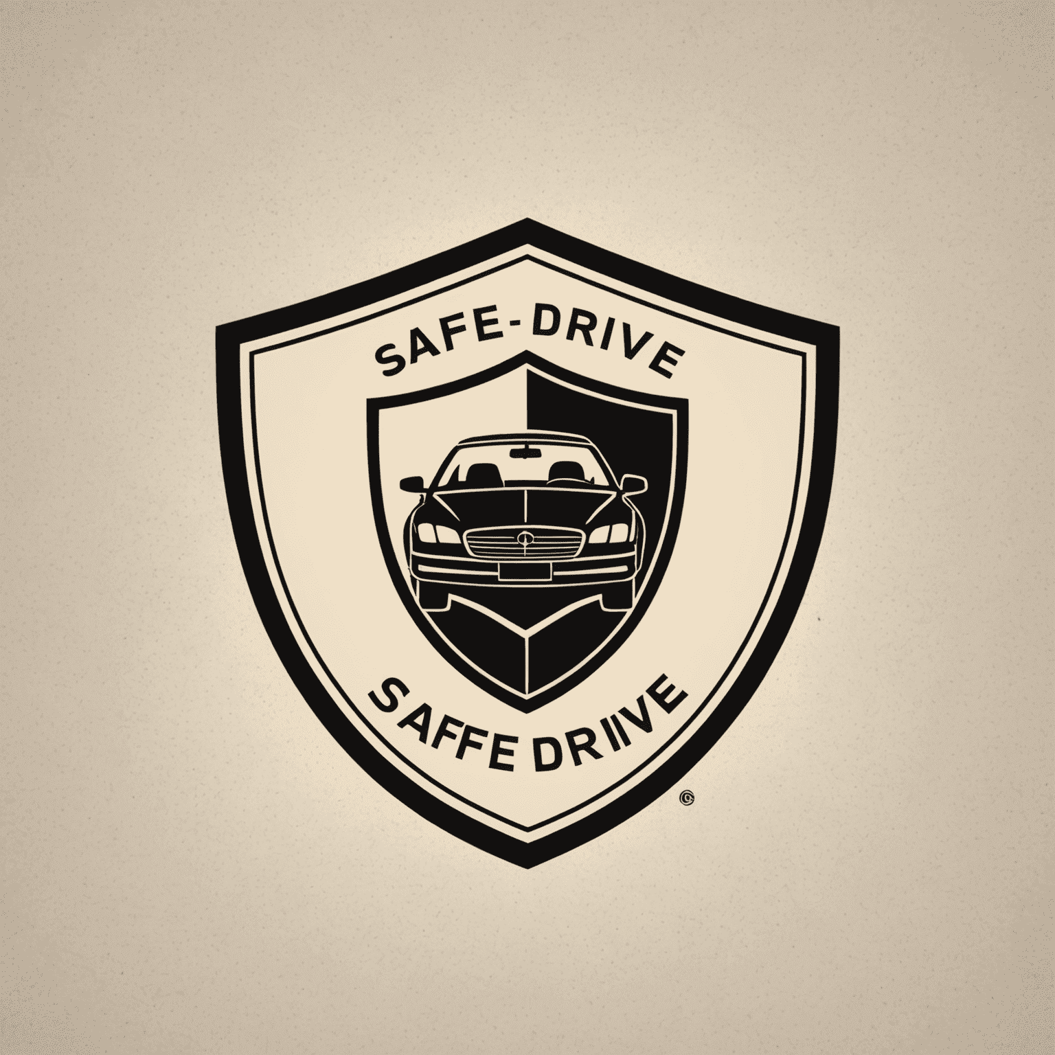 SafeDrive logo: een stijlvol ontwerp met een auto silhouet en een schild, wat veiligheid en bescherming symboliseert