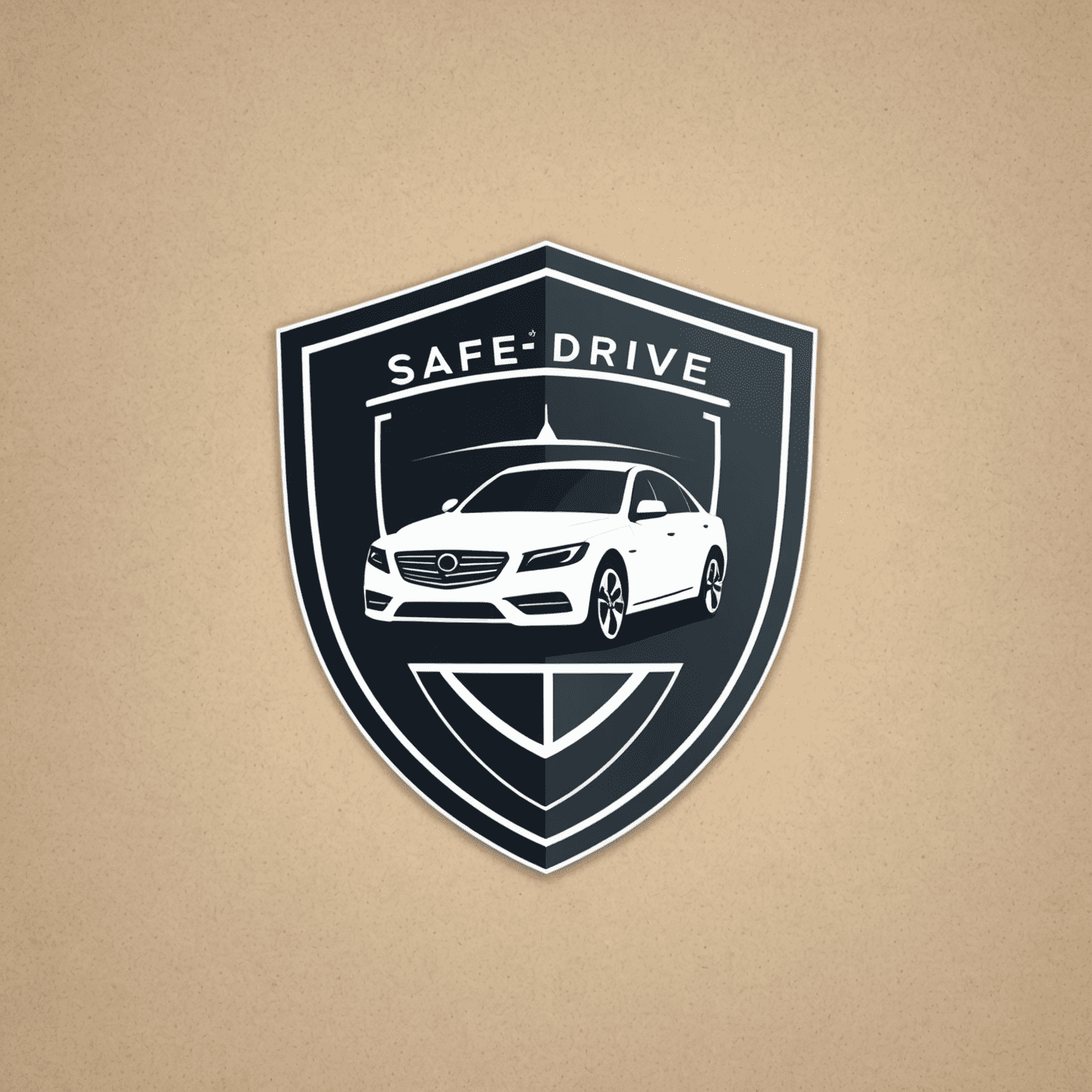 SafeDrive logo: een stijlvol ontwerp met een auto silhouet en een schild, wat veiligheid en bescherming symboliseert