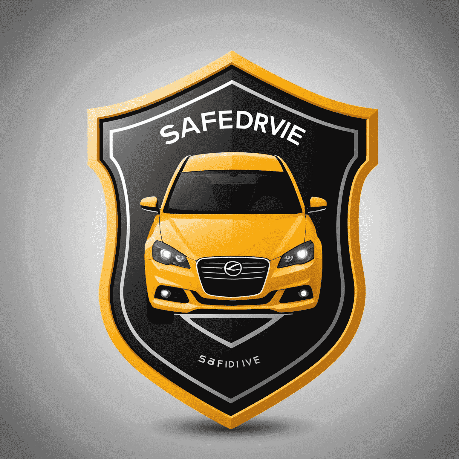 SafeDrive logo: een stijlvol ontwerp met een auto silhouet en een schild, wat veiligheid en bescherming symboliseert