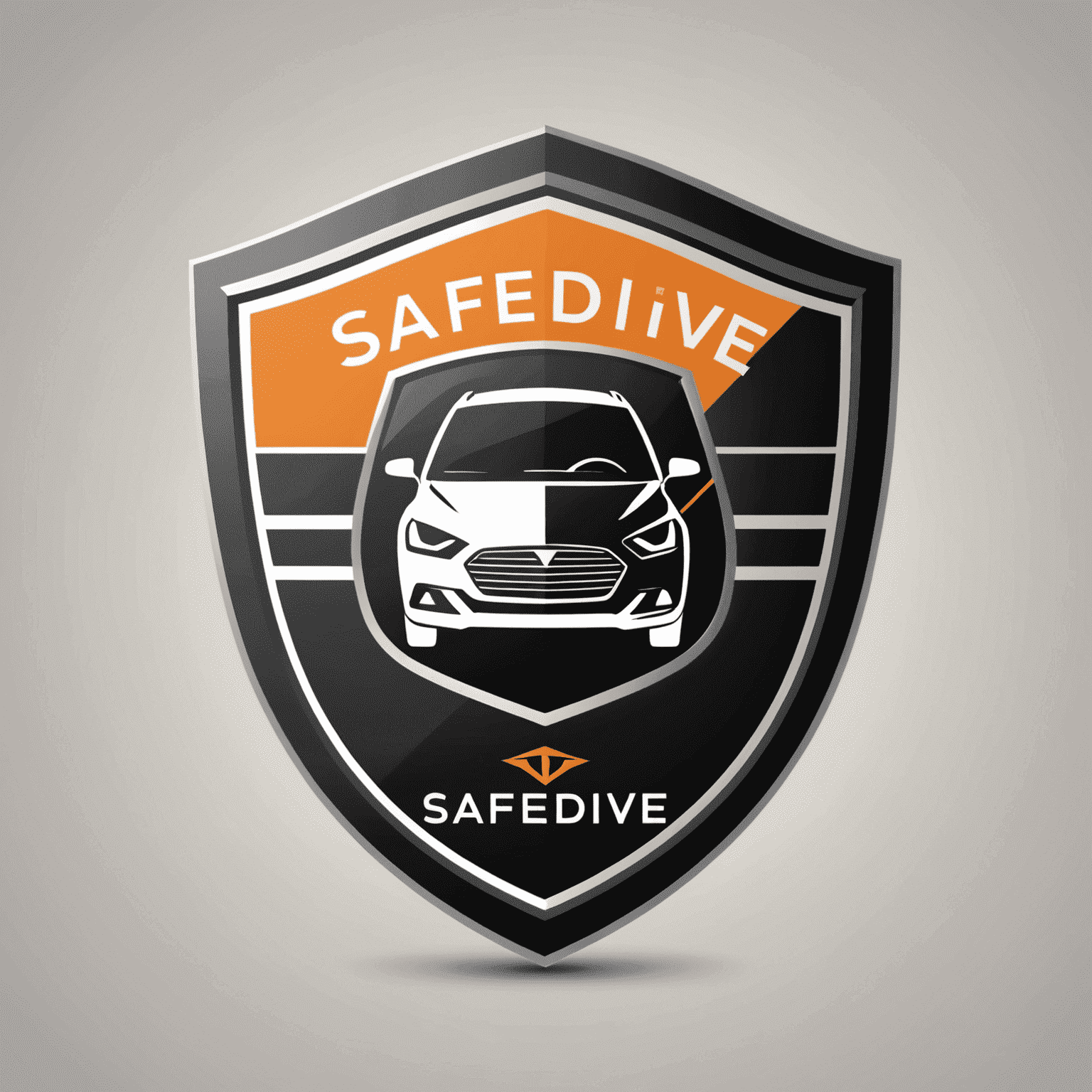 SafeDrive logo: een stijlvol ontwerp met een auto silhouet en een schild, wat veiligheid en bescherming symboliseert