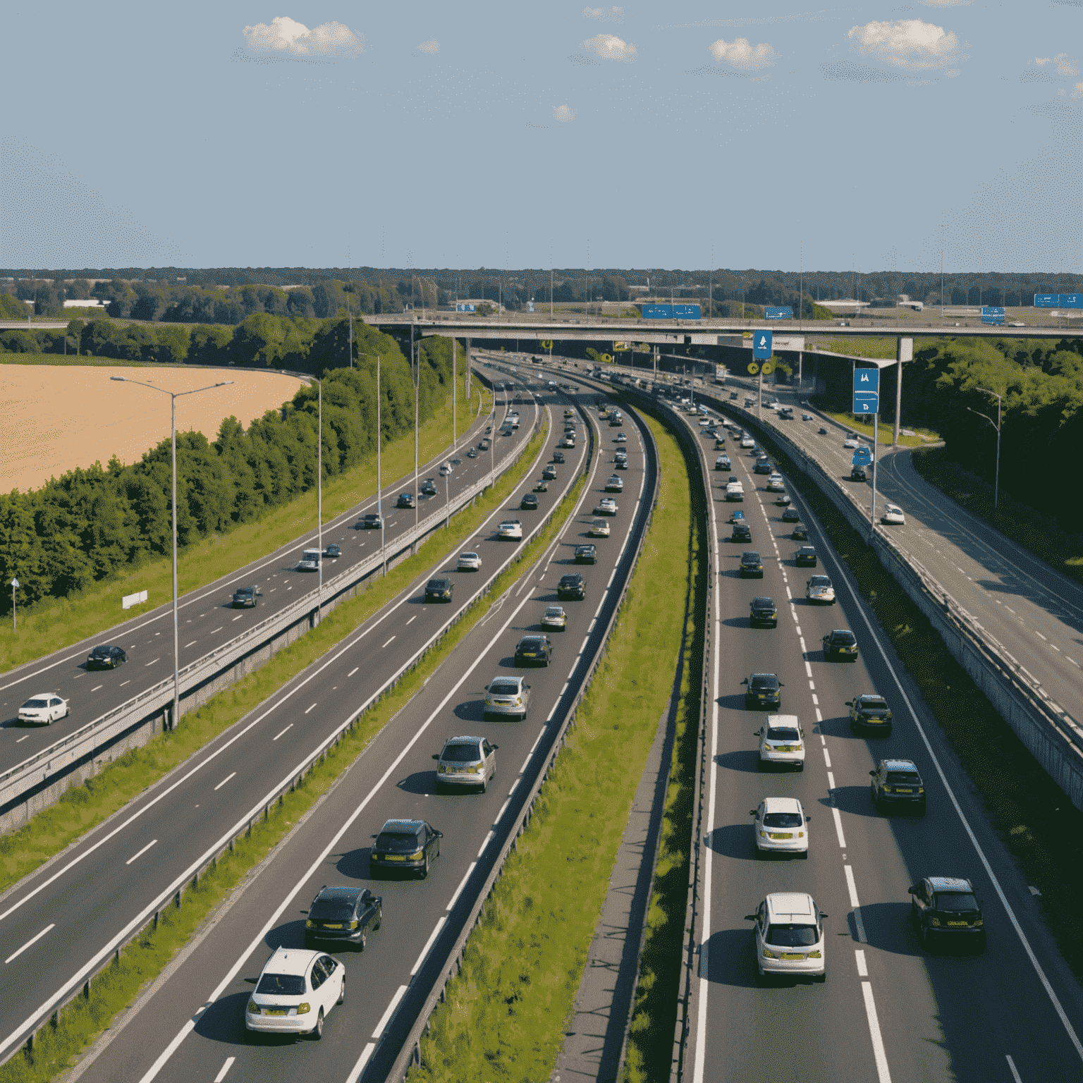 Een drukke Nederlandse snelweg met verschillende verkeersborden die nieuwe veiligheidsregels aangeven